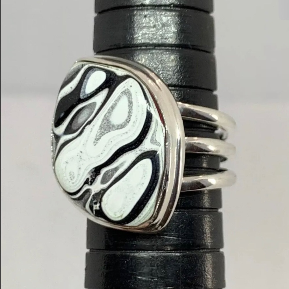 Fordite 925 Sterling Silver 11.04 cts. Detroit Agate Solitaire Ring Size US 7.5